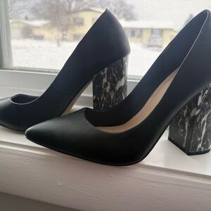 Mix No. 6 Black Marble Block Heel Pumps